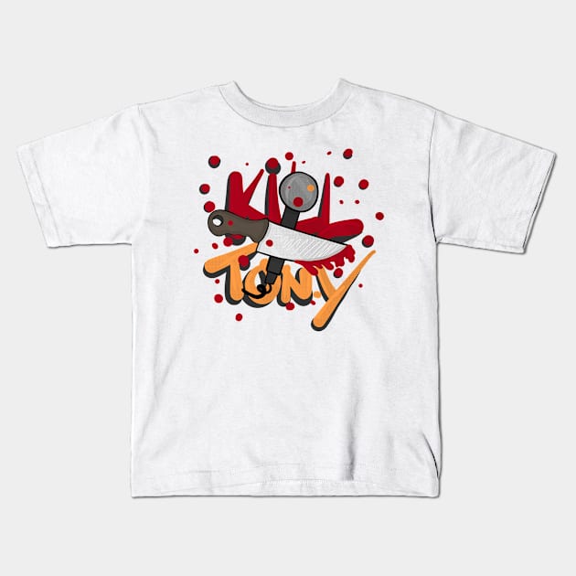 Kill Tony Cartoon Knife  & Mic Design In Red And Yellow (White) Kids T-Shirt by Ina